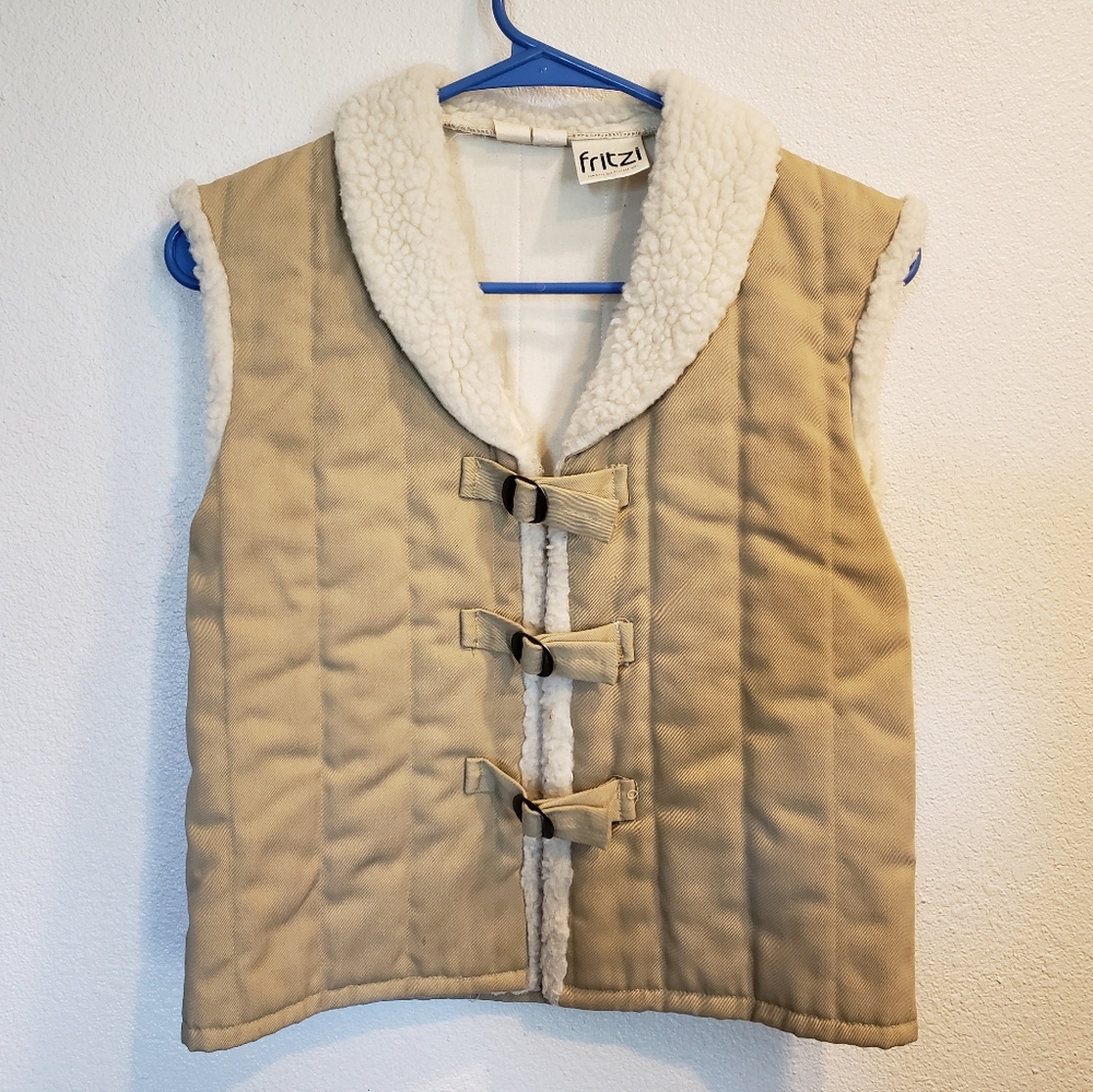 Fritzi Vintage Beige Sherpa Trimmed Winter Ski Vest Women's Size Medium